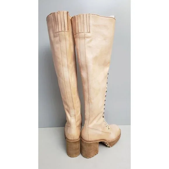 Jeffrey Campbell Haley Over The Knee Lace Up Boots Tan Leather Size 8.5 - Picture 3 of 7